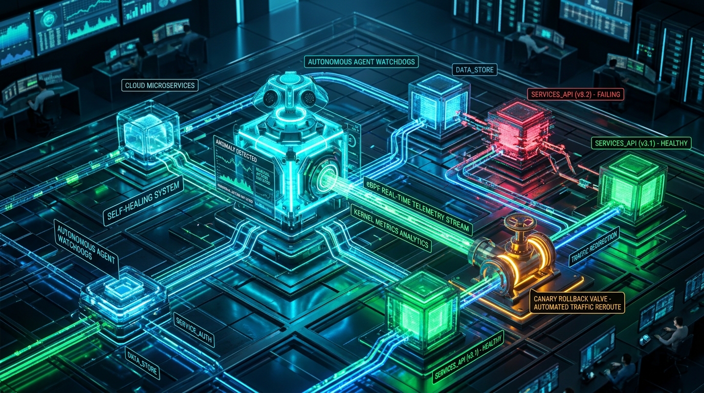 Designing Self-Healing Microservices with Agentic Watchdogs: Runtime eBPF Telemetry, LLM Root-Cause Analysis, and Automated Canary Rollbacks in .NET 10